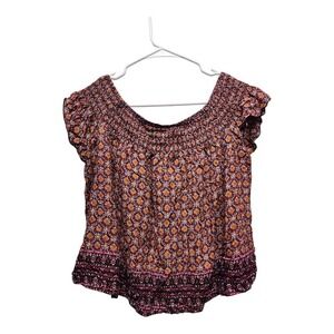 Rue 21 Women's Red &‎ Pink Floral Crop Short Sleeve Blouse - Size XL - Boho Chic